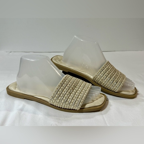 OLIVIA MILLER Beige gold studded Slide Sandals size 9 - Picture 2 of 8